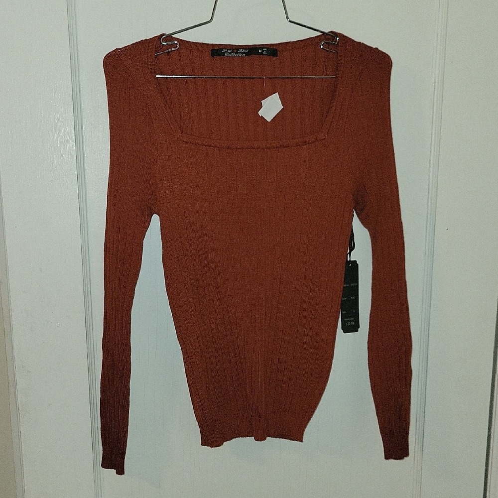 NWT LA Knit Collection Rust Long Sleeve Ribbed Sweater Sz M❄️